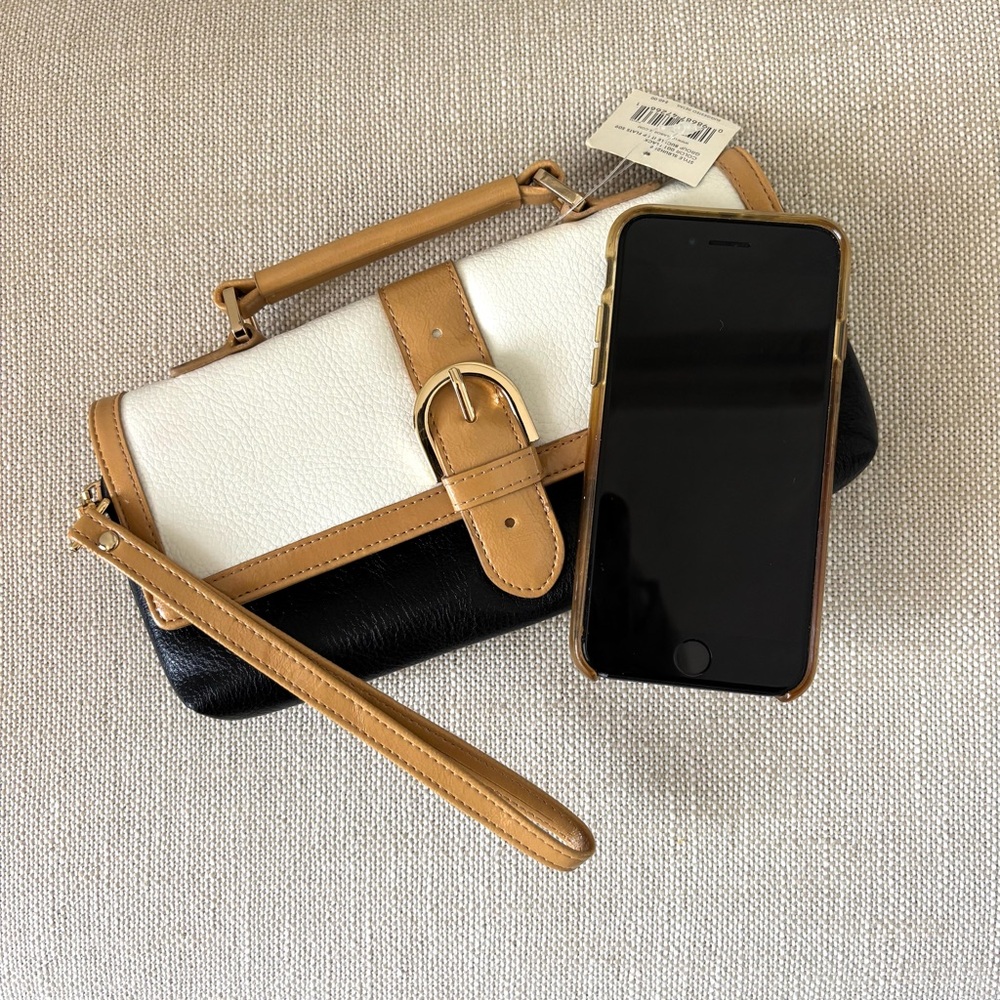 Liz Claiborne Faux Leather Top Handle Clutch Handbag NWT Tri-Color Colorblock